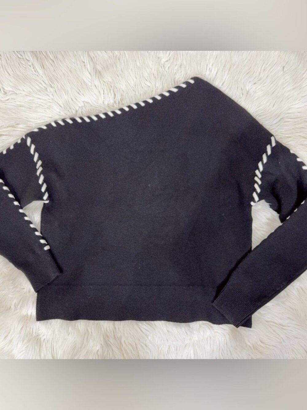 NWT Mon Renn Dahlia Off Shoulder Jumper Black Cream Size Small Chic Essentials - Picture 4 of 4